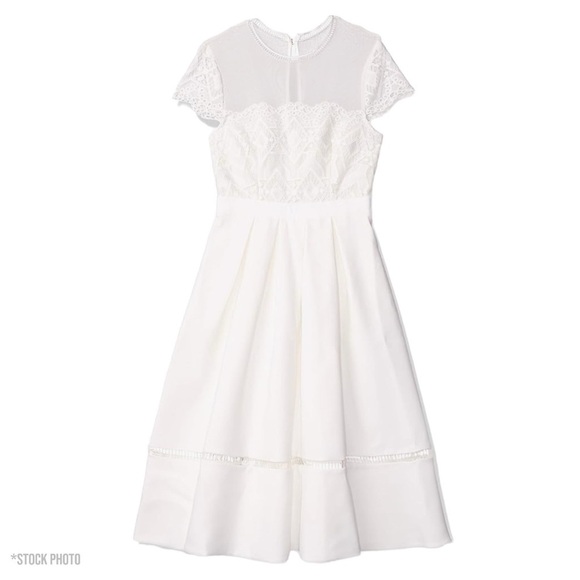 Ted Baker White Frizay Lace Bodice Pleated Tea Length Dress sz 2 - Picture 14 of 15